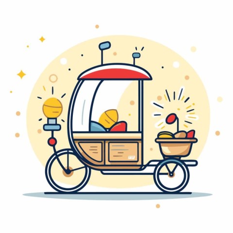 Vector illustration of a cartoon fast food cart with a basket of