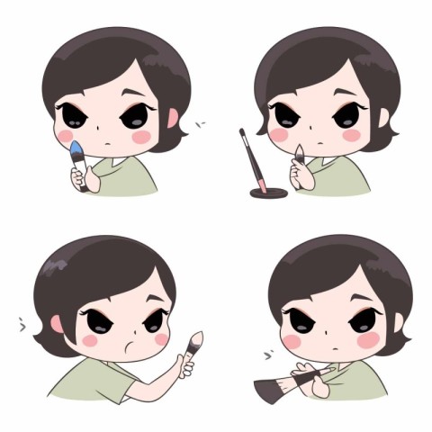 cartoon girl applying make-up with a brush