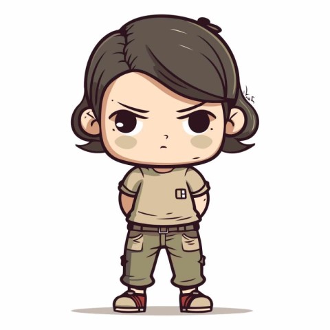 Cute Girl Wearing Army Uniform Cartoon Character Vector Illustra