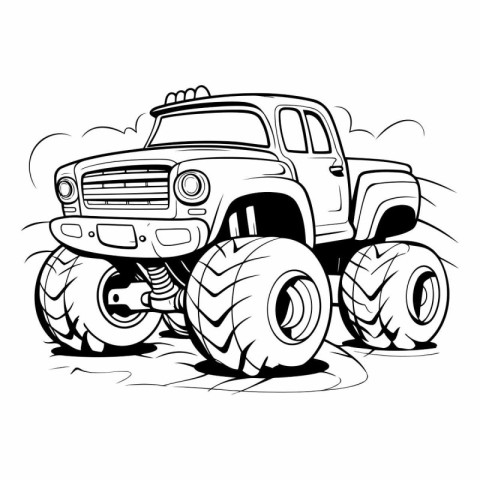 Off-road monster truck. Black and white vector illustration for