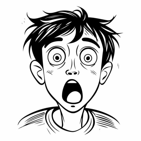 Surprised boy with open mouth in black and white.