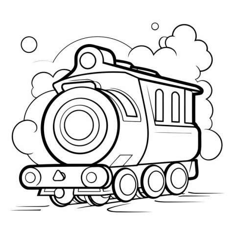 Vector illustration of a train with a camera. Coloring book for