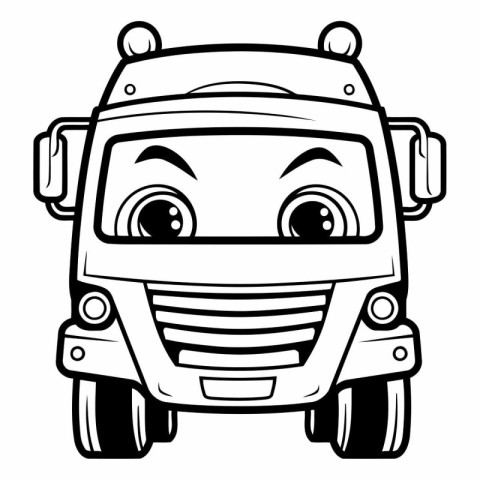 Vector Illustration of Cute Cartoon Truck Face for Coloring Book