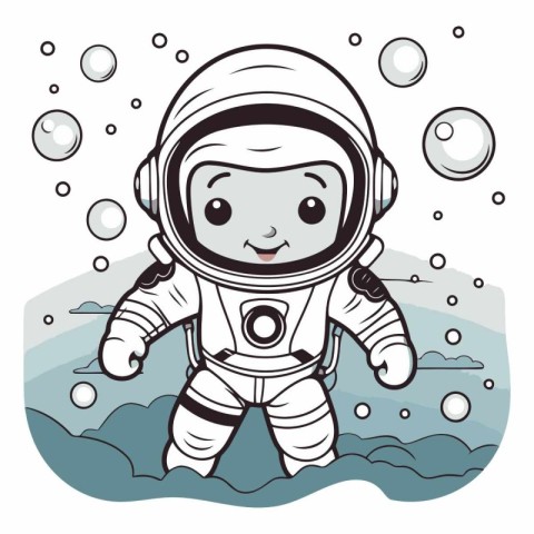 Cute astronaut in outer space isolated on white background.