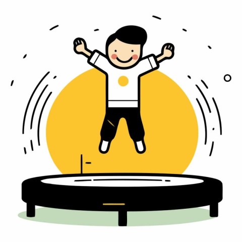 Funny boy jumping on a trampoline.