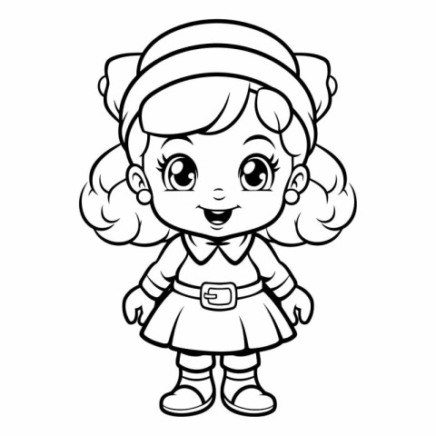 Black and White Cartoon Illustration of Cute Little Girl or Scho