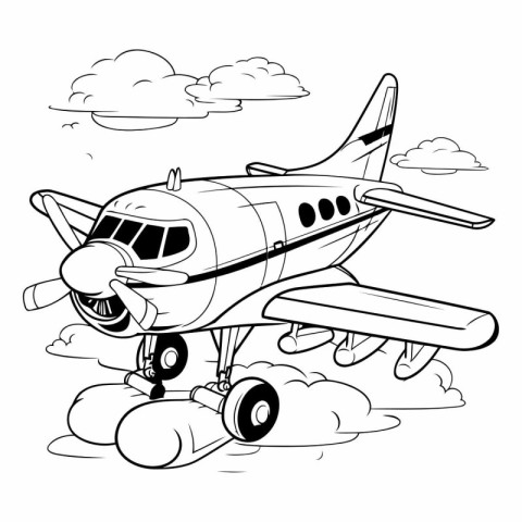 Airplane flying in the clouds. Cartoon vector illustration for c