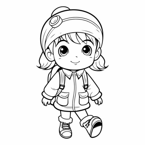 Coloring book for children: girl in winter clothes