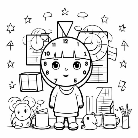 Coloring Page Outline Of Cartoon Kid Doing Preschool Education V