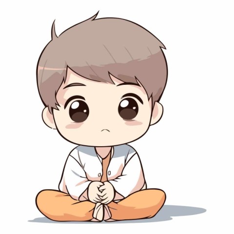 cute little boy sit in lotus position cartoon vector illustratio