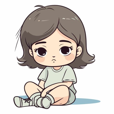 Cute little girl sitting on the floor. Vector cartoon illustrati