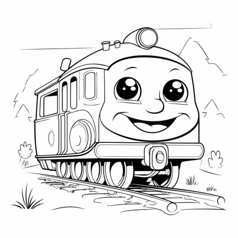 Cartoon train vector illustration for coloring book. Black and w