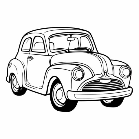 Retro car isolated on white background. Hand drawn vector illust