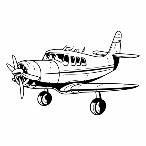 Retro plane isolated on white background. Hand drawn vector illu