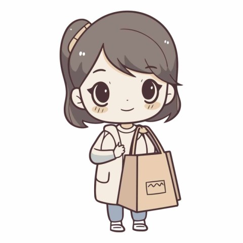 Illustration of a Kid Girl Holding a Bag of Groceries