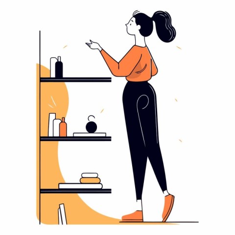 Woman in the kitchen in flat cartoon style. Woman in the kitchen