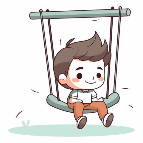 Cute boy on swing of a boy swinging on a swing.