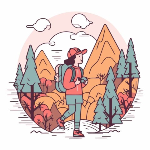 Hiking in the mountains in a linear style.