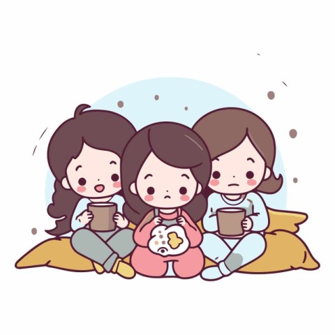 Illustration of a little girl and her mother sitting on a pillow