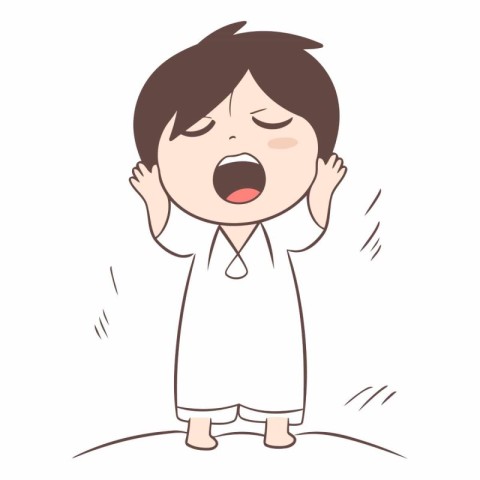 Illustration of a little boy yawning in the morning. vector