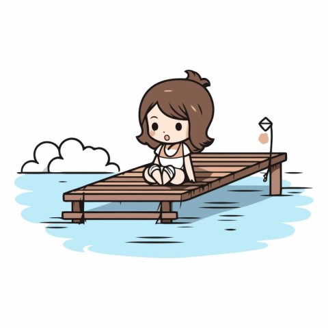 girl relaxing on a wooden pontoon in the sea