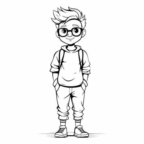 Cute boy with glasses and backpack for your design.