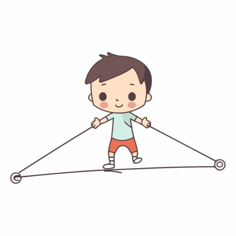 cute little boy playing seesaw cartoon vector illustration graph