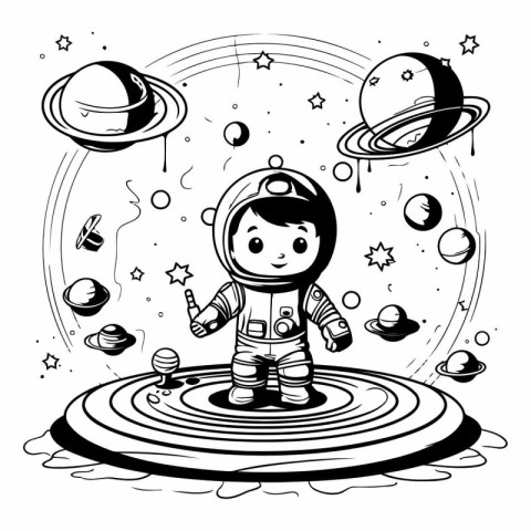 Astronaut in the outer space. Hand drawn vector illustration.