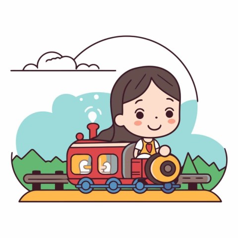 Girl with train on the railway of a girl with train.