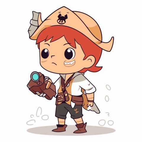 Cute little boy in a pirate costume with a camera.