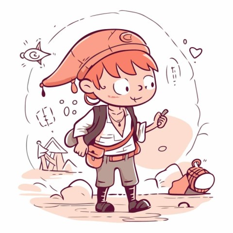 Cute little explorer boy cartoon vector illustration. Cute littl