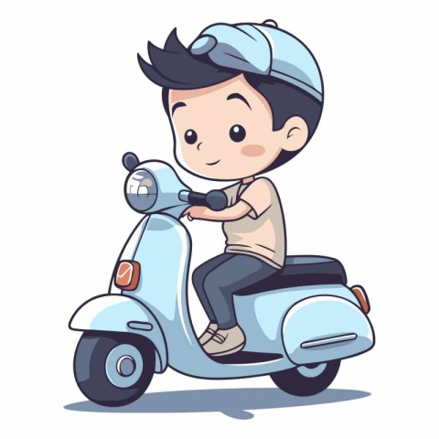 Boy riding a scooter of a cartoon character.