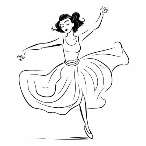 Beautiful ballerina in a long dress dancing.