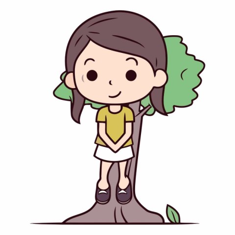 Girl standing on a tree of a little girl.