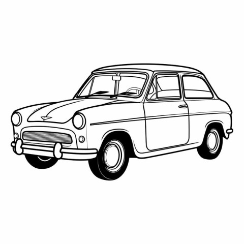 Retro car. Black and white vector illustration of a retro car.