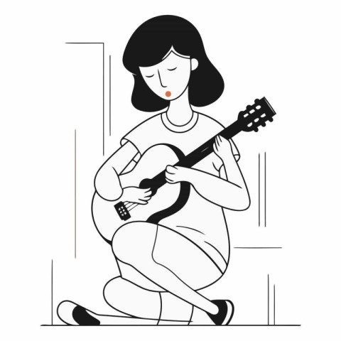 Young woman playing the guitar. Isolated vector illustration on