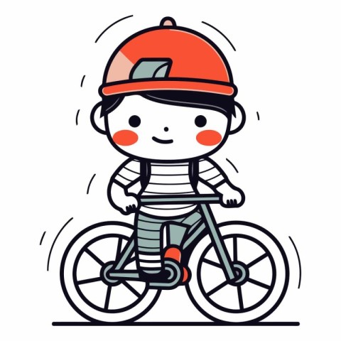 Cute boy in helmet riding a bicycle. Vector cartoon illustration