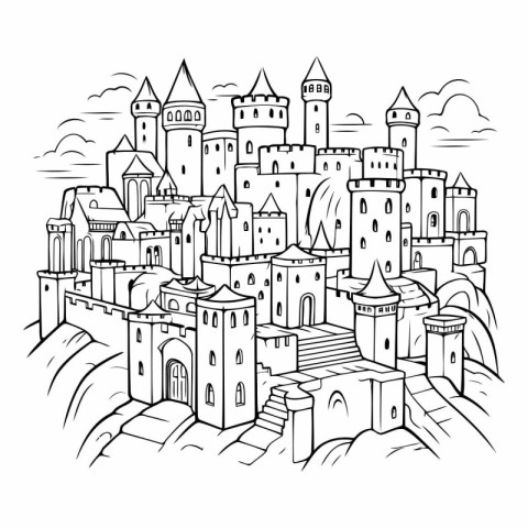 Castle in cartoon style. Hand drawn vector illustration for colo