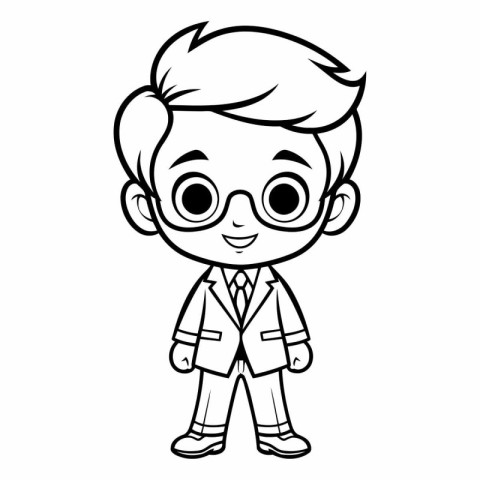 cute little boy with glasses and coat cartoon vector illustratio