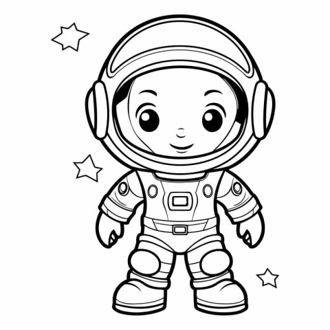 Black And White Cartoon Illustration of Astronaut Character Colo