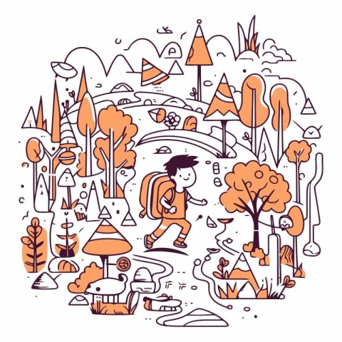 Vector doodle illustration of a childrens park with trees. bushe