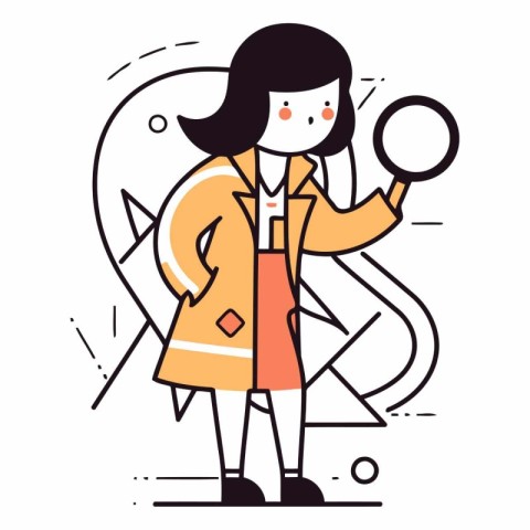 Vector illustration of a young woman holding a magnifying glass