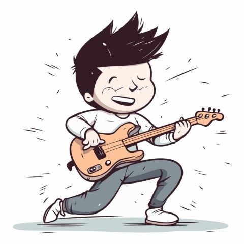 Vector illustration of a boy playing the electric guitar. Cartoo