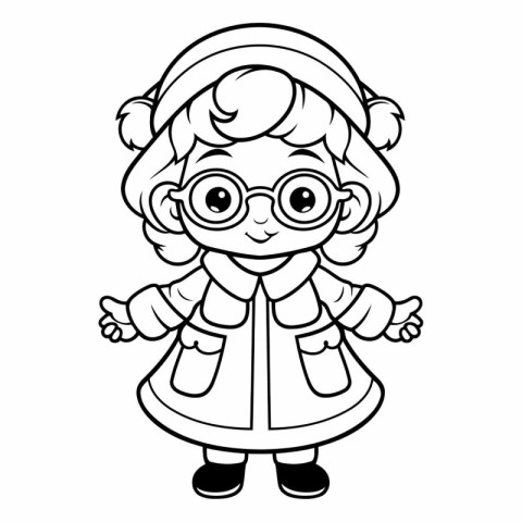 Black and White Cartoon Illustration of Cute Little Girl Charact