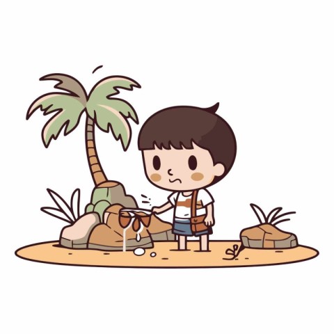 cute little boy playing in the beach cartoon vector illustration