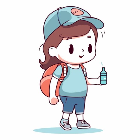 Cute little boy with backpack and water bottle.