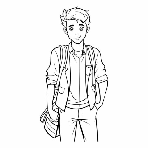 young man with backpack cartoon vector illustration graphic desi