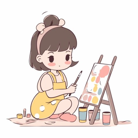 Cute little girl painting on the easel.