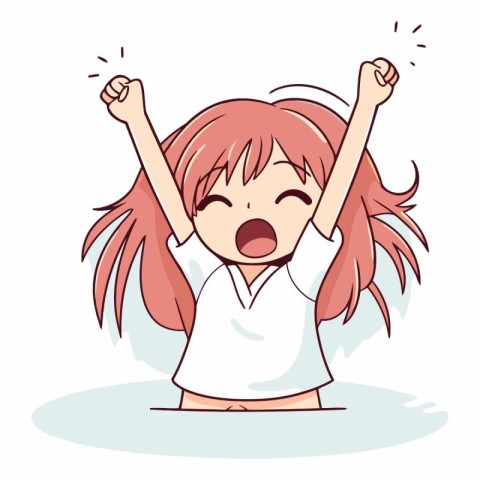 Illustration of a cute little girl raising her hands in the air