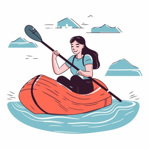 Woman paddling a kayak on a lake.